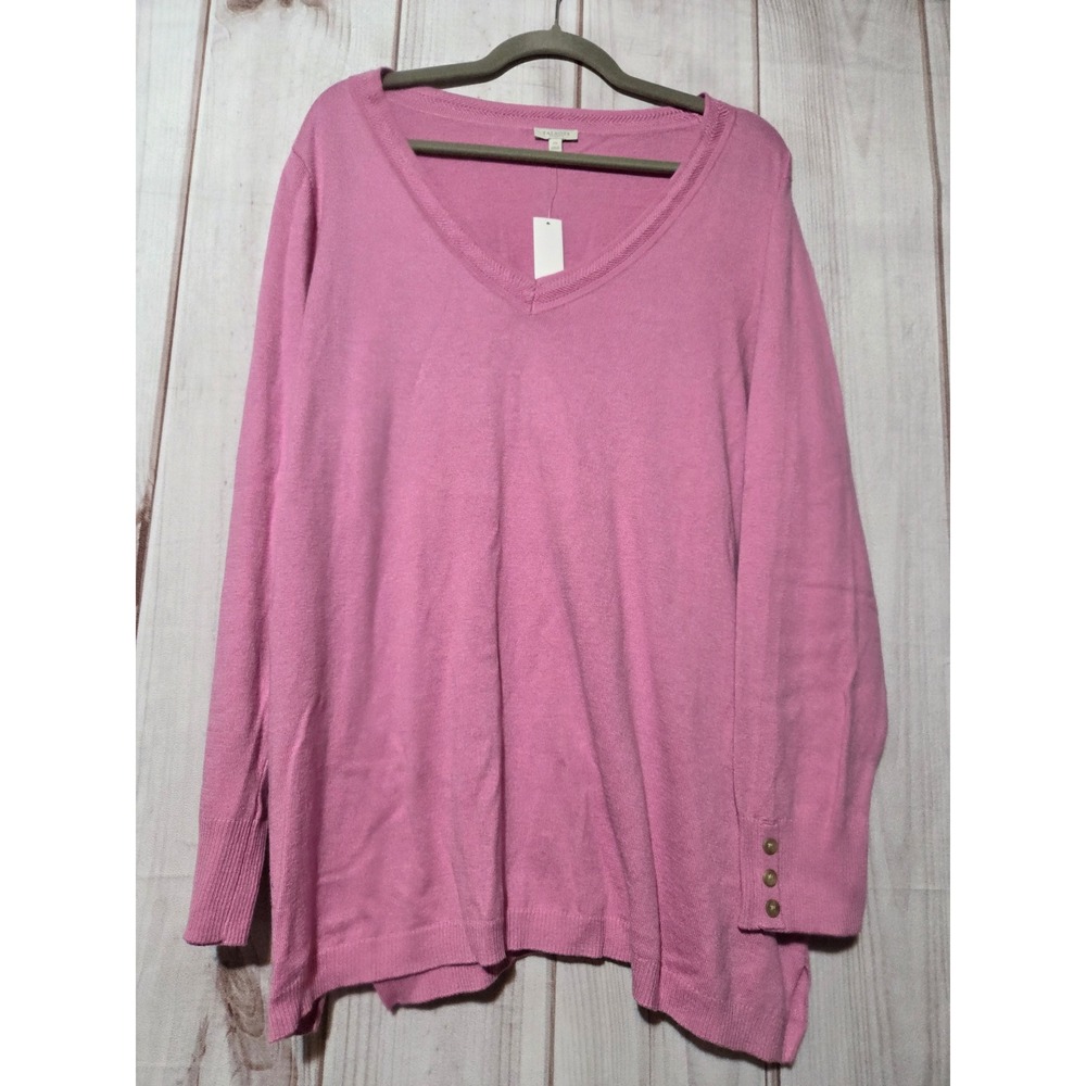 Talbots Plus Pastel Pink V-Neck Cotton Blend‎ Sweater 2X NWT Lightweight